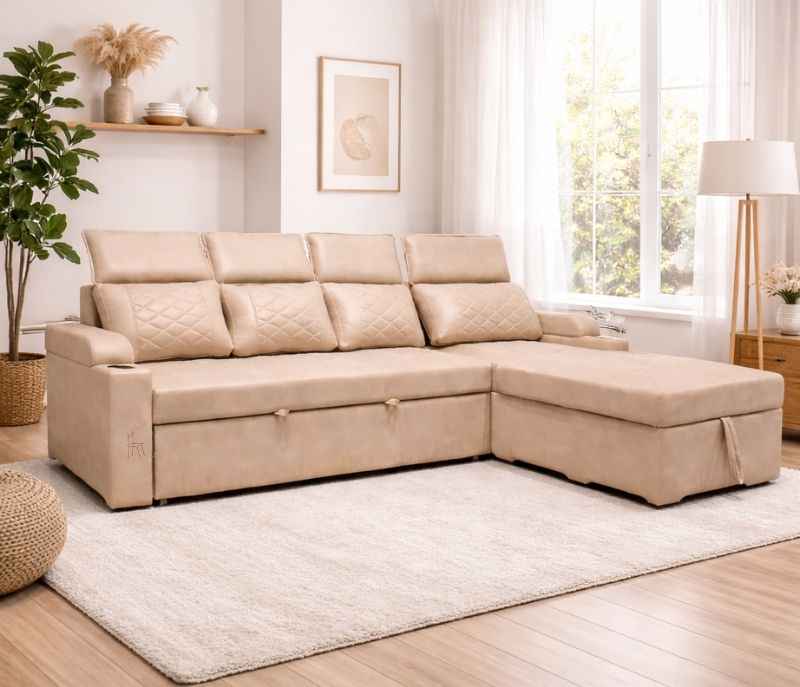 Image 2 for Dreamer SCB 3+Lounger Sofa Cum Bed Storage Suede Fabric