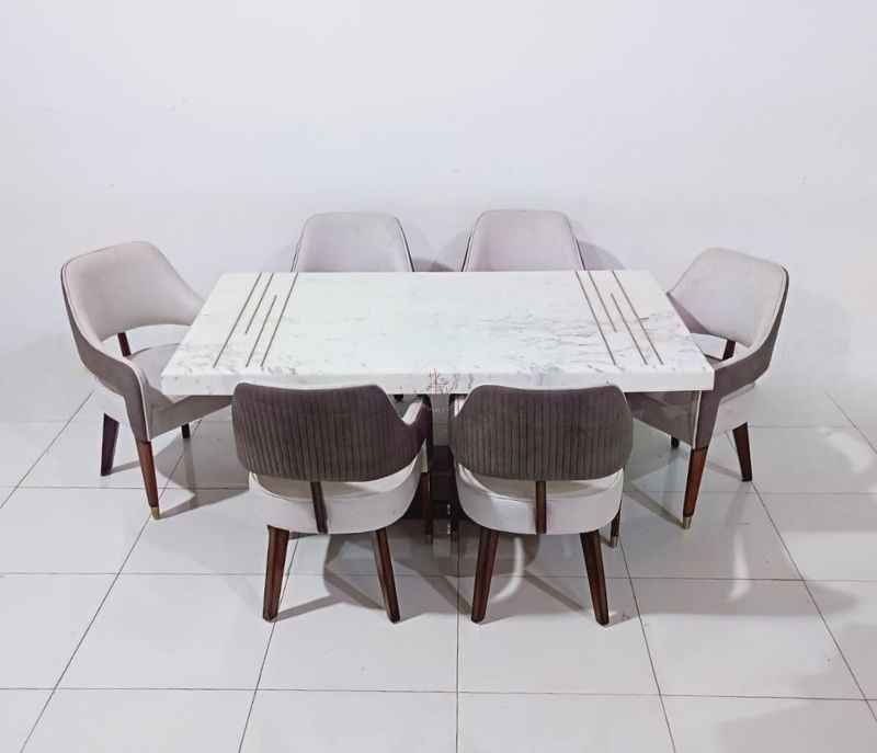 Image 2 for Groove Handle Dining Set 1+6 Marble Top (CP OTD)