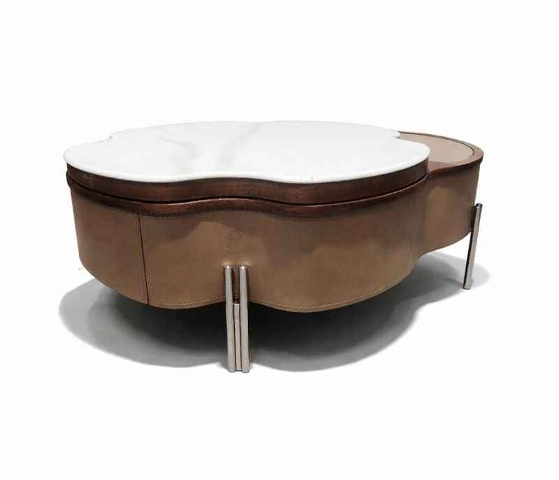 Image 4 for Center Table 3 Marble Top With Storage Combined Wood And Metal Legs Support (HYD)