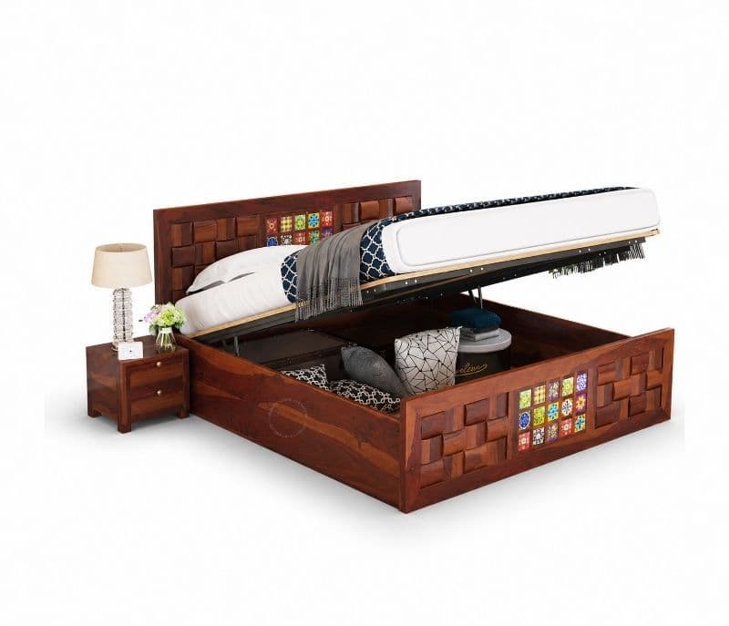 Image 3 for Tiles Sheesham Hydraulic Storage  Premium Solid Sheesham Wood Honey Finish (SCV _PKU)