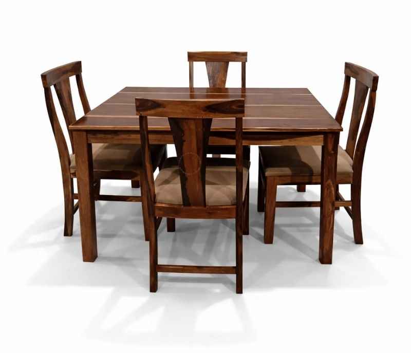 Image 2 for Zana 4 Seater Solid Sheesham Wood Dining Set with Premium Fabric Upholstery (EC)