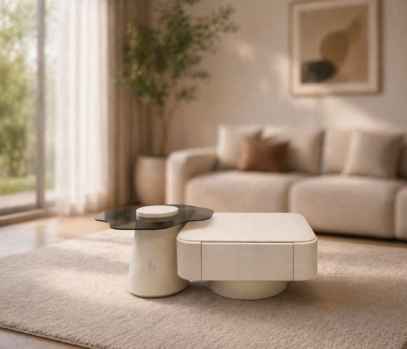 3126C Marble Top With Wood Base With Drawers Storage And Corner Table Glass Top (HYD)