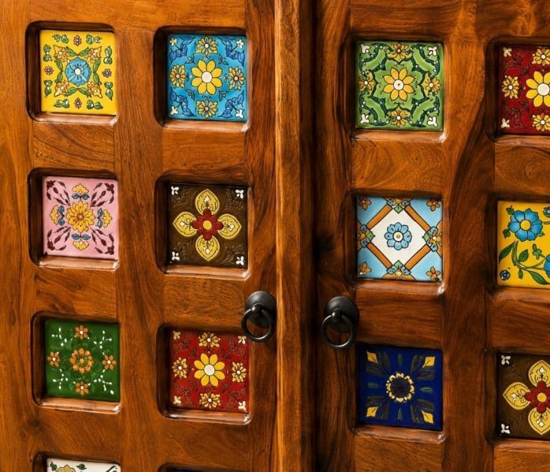 Image 7 for Tile 2-Door Sideboard Solid Sheesham Wood (Honey Finish) (SCV_PKU)