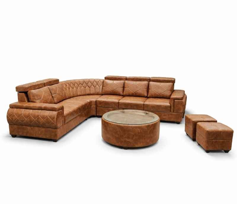 Image 3 for Bugati L-Shape Collection Sofa 2+1+C+2+CT+2 Puffy Micro Suede Fabric (Brown) (EC)