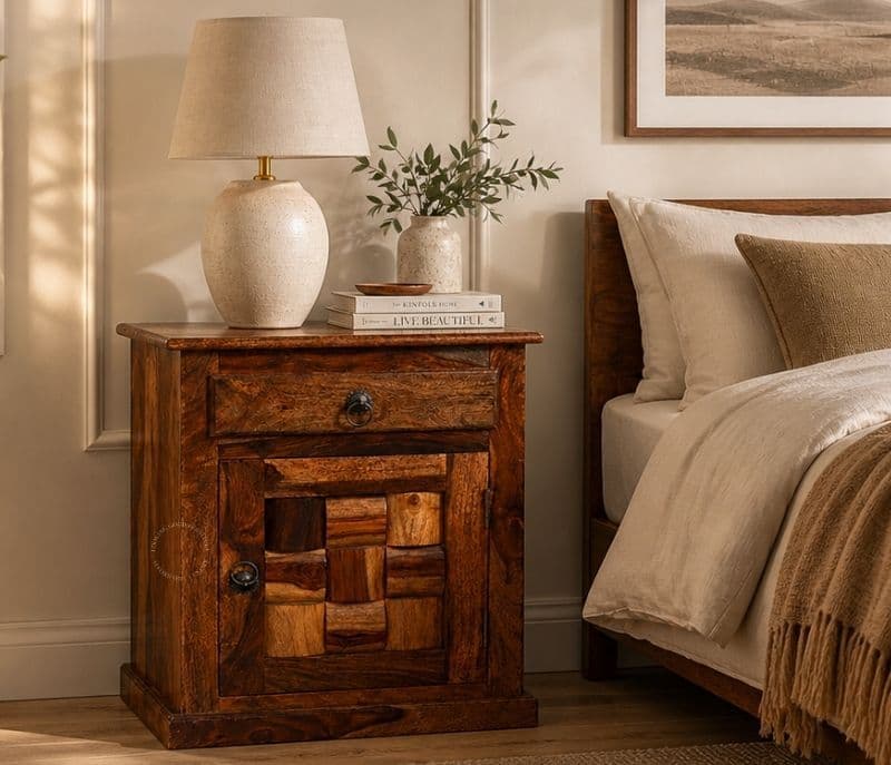 Nivaar Bed Side Table Solid Sheesham Wood Honey Finish (SCV _PKU)