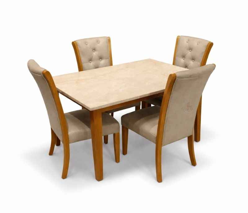 Image 3 for New Model 1+4 Seater Marble Dining Set with Rubber Wood and Leather (KORA OTD)