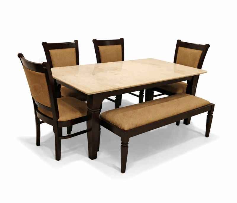 Image 2 for Classic 44 6 Seater Marble and Teak WoodDining Set with Bench and Preimium Fabric Upholstery (BS-BSK)