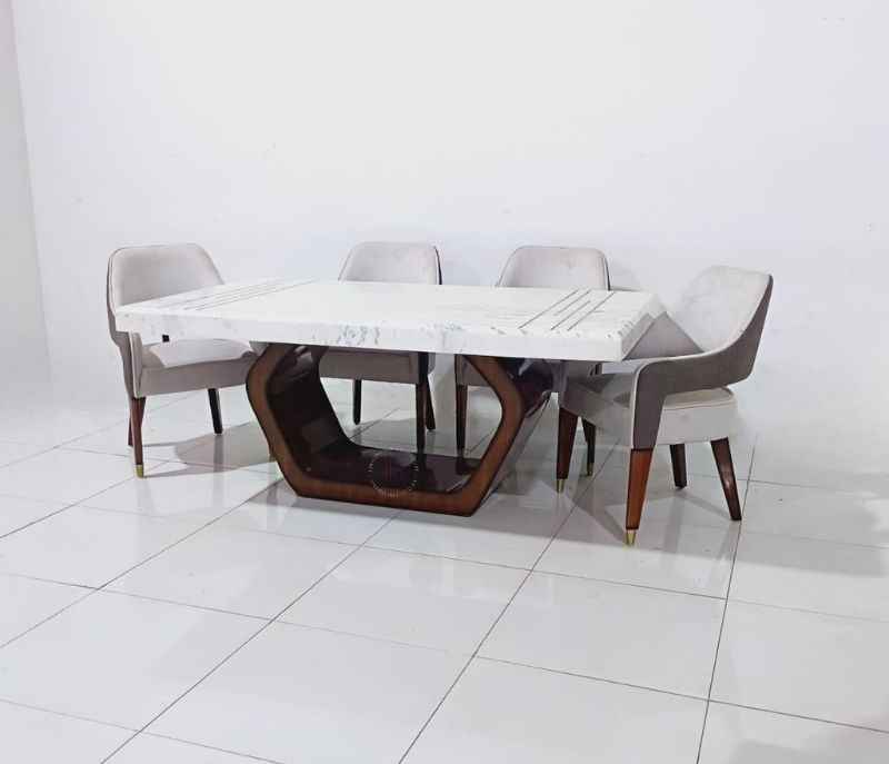 Image 3 for Groove Handle Dining Set 1+6 Marble Top (CP OTD)