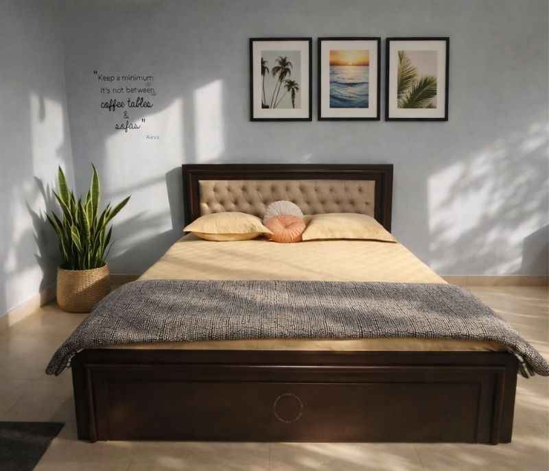 Beading Cot King Size With Storage and Drawer (High Density Ply Wood, Dark Brown) (BTM) (WF)(SKN)