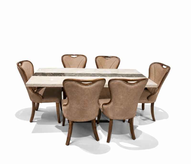 Image 2 for 372 Dinning table + 208 Chair Solid Rubber Wood Artificial Marble 1+6 Seater (CP)