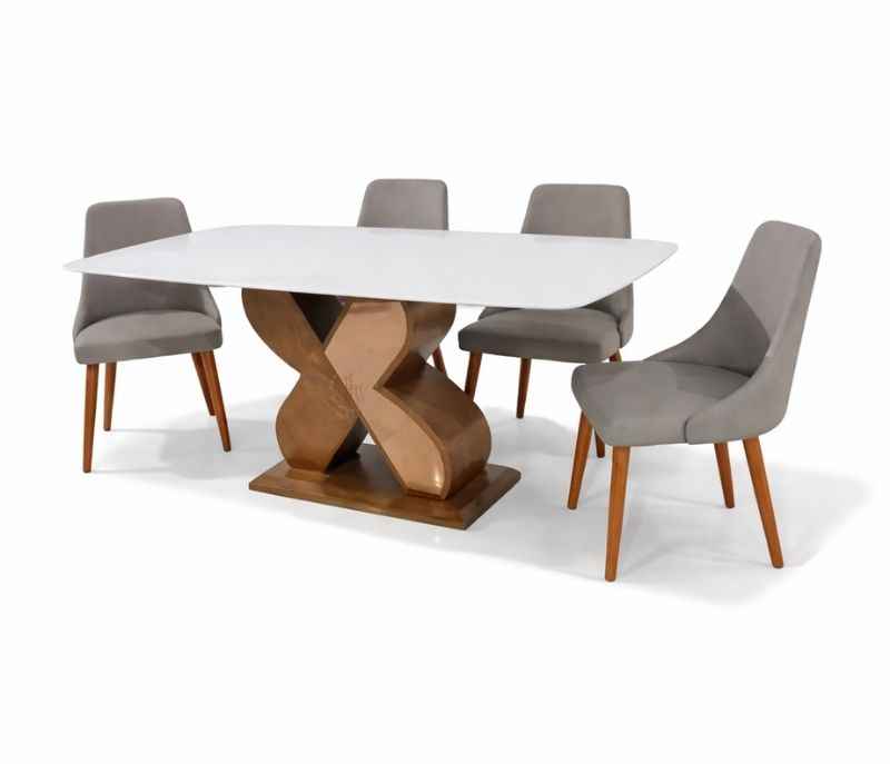 Image 3 for 936 6 Seater Imported Marble Dinign Set with Premium Leatherette Upholstery (WH)