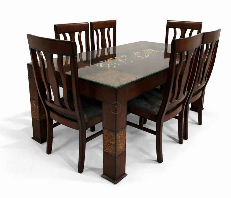 Image 3 for E 6 Seater Teak Wood Dining Set with Premium Fabric Upholstery (BSK)
