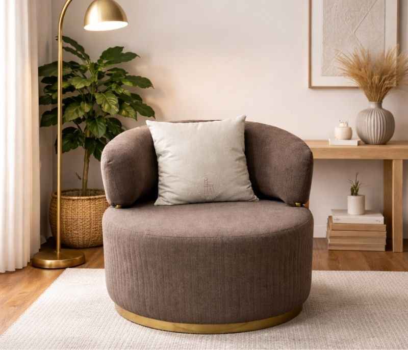 Westin Sofa 3+2+2+1+1 Miranda Wood Frames And Down PVD Gold Belt Fabric Upholstery (HYD)