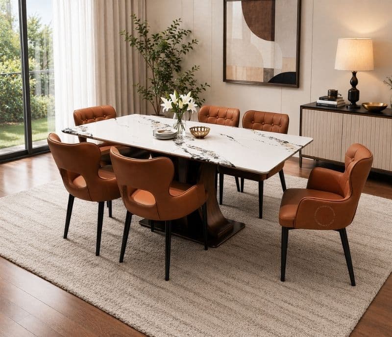 2482 table+ 131 orange Chair DT+06 Chair Leather And Metal Leg (BTM)