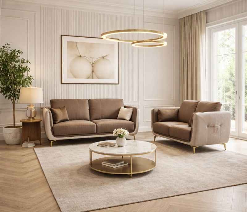 Intruder Modern 3+2 Sofa Set (Fabric, Brown) (WH)