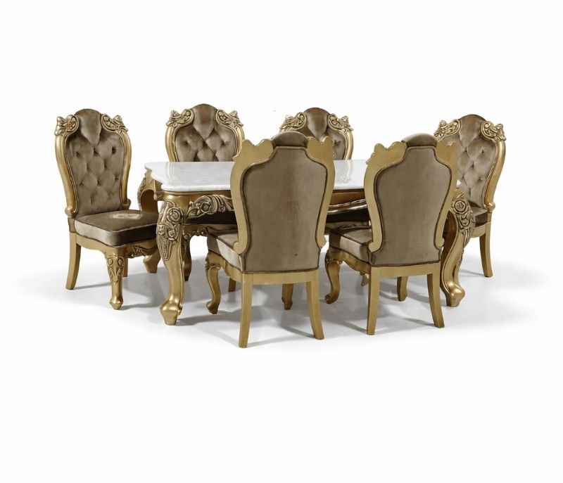 Image 2 for OPAL 6 Seater Marble Dining Set with Royal Metal Carving (WH) (OWD)