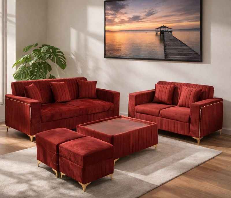 New Oreo Sofa 3+2 +2 Puffy +Center Table With Glass (EC)