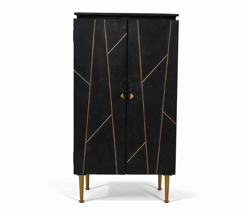 Black Bar Cabinet With Brass Finish (WH OTD)