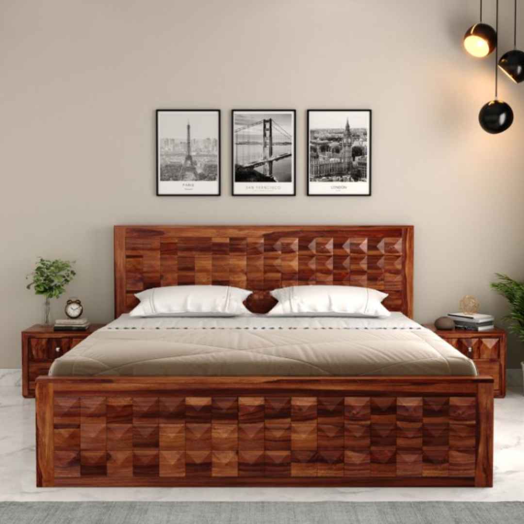 Image 2 for Diamond Sheesham Wood Bed (Honey Finish)