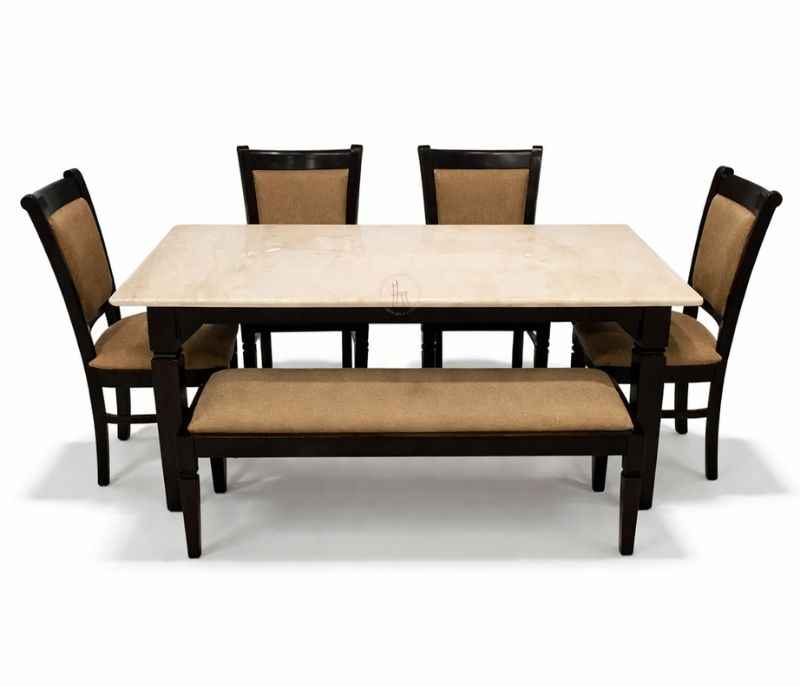 Image 3 for Classic 44 6 Seater Marble and Teak WoodDining Set with Bench and Preimium Fabric Upholstery (BS-BSK)