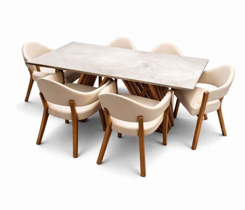 Image 3 for DT Lux/Dc 62 Dining Table-1+6 Chairs Ash Wood And Seramic Top Upholstery By Leatherette