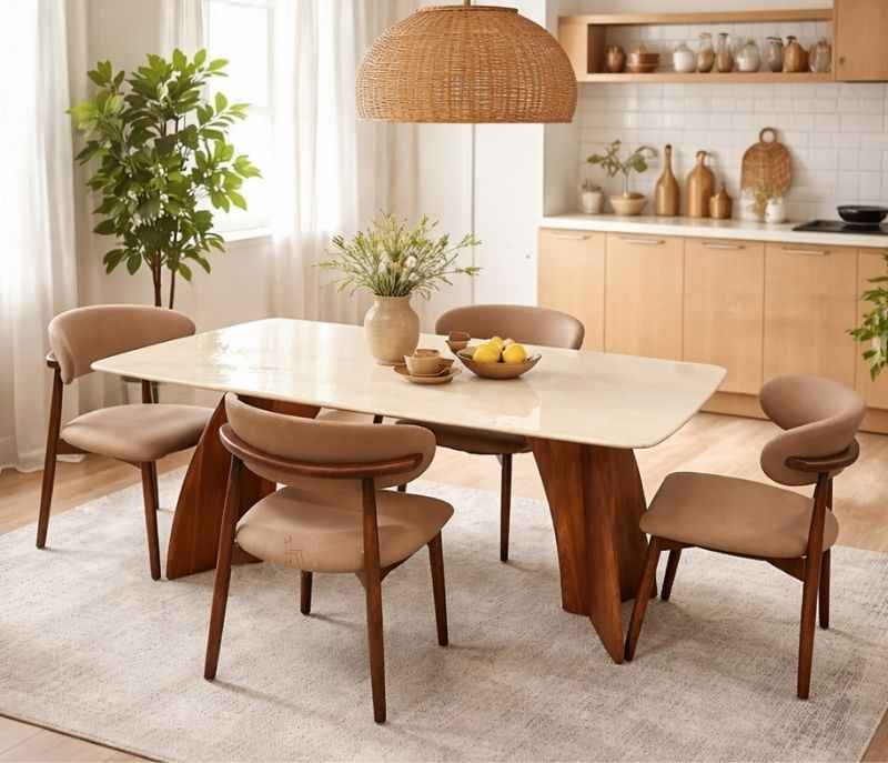 813/HJ 09 CHR 0076 Dining Set 1+4 Chair  Leatherette With Solid RUBBER Wood (BTM OTD)