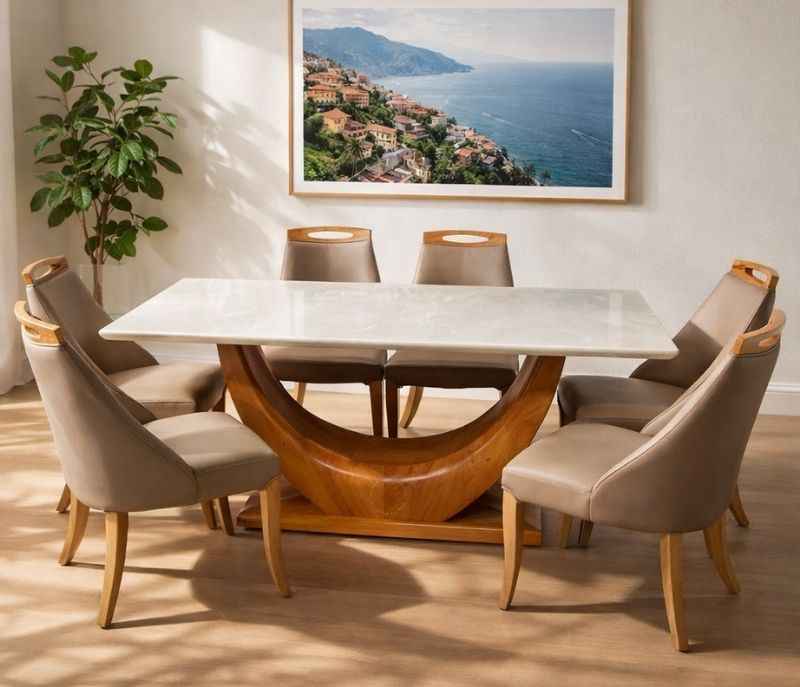 Sammy D/Set 6+1 Rubber wood white Onyx (size - 5.5×3) & Leatherette (BTM OTD)