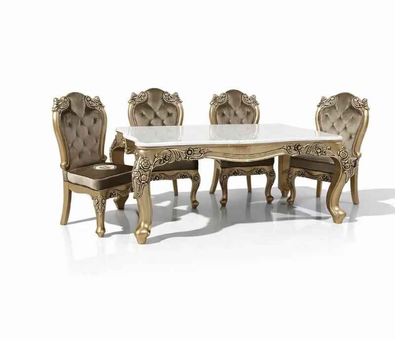 Image 4 for OPAL 6 Seater Marble Dining Set with Royal Metal Carving (WH) (OWD)