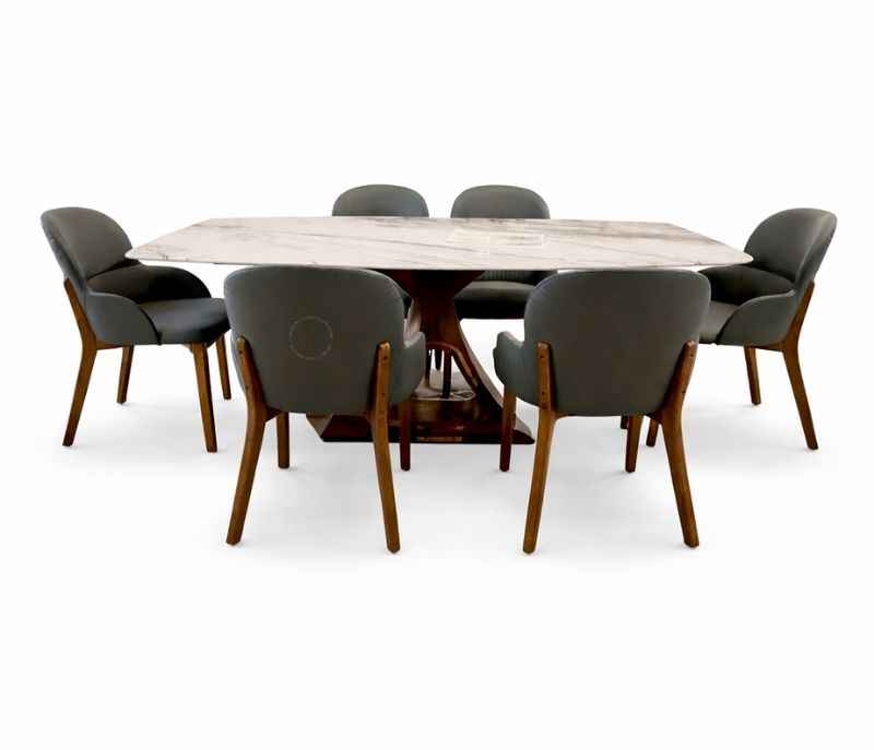 Image 3 for DT 182-136 6 Seater Marble Dining Set with Leatherette Upholstery (BWD)