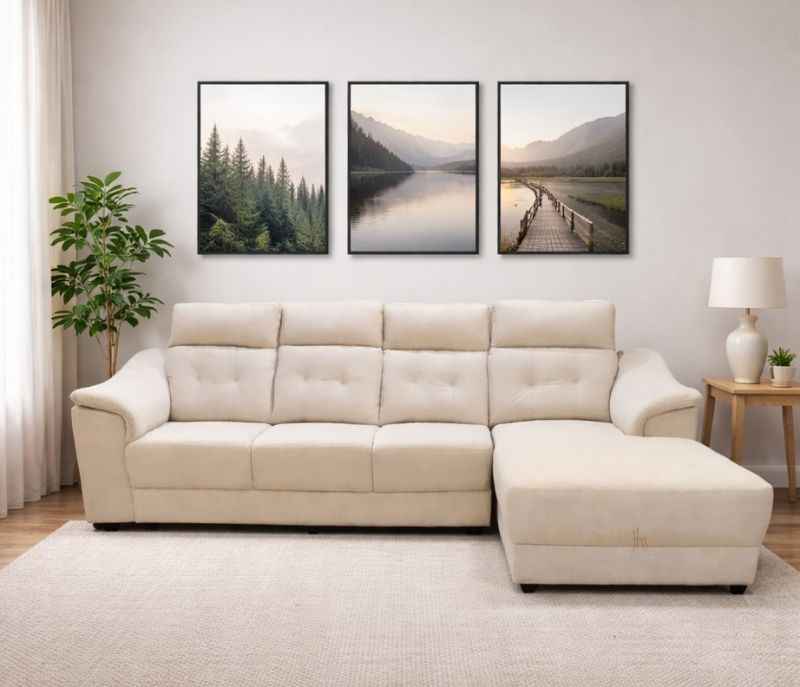 Petrio Signature 3 + Lounger Sofa (Suede Fabric, White) (SKN OTD)