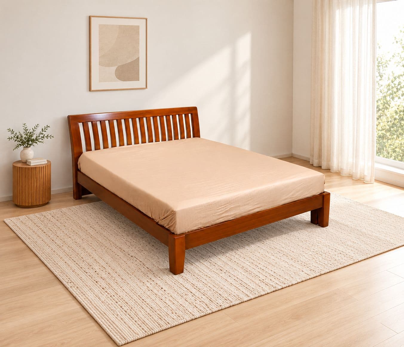 Image 1 for Strip Cot Queen Size L- 78" W60" H38" Without Storage With Assam Teak And Ply (BSK OTD)