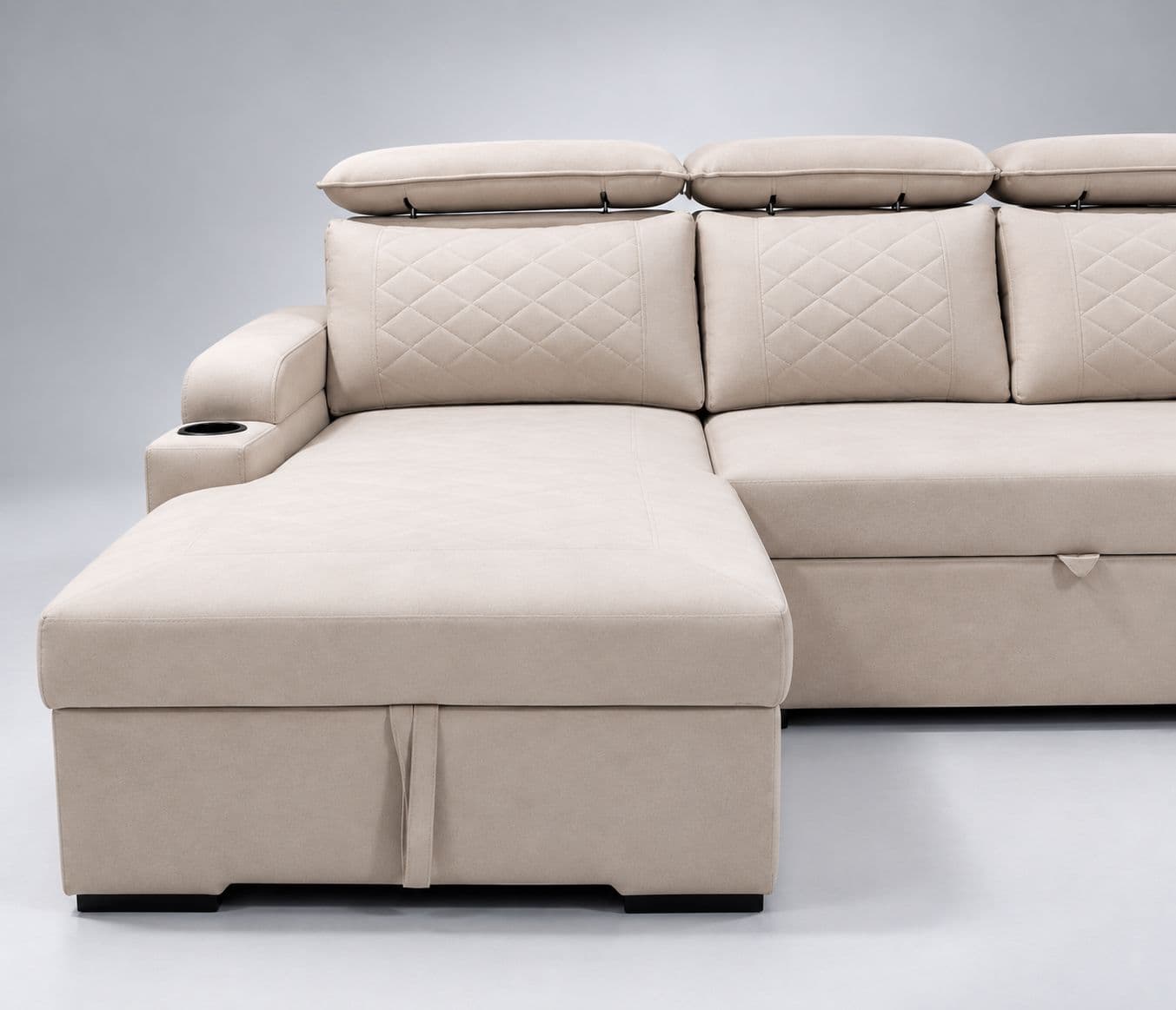 Image 9 for Bugathi SCB 3+Lounger Premium L-Shape Sofa Cum Bed  Fabric Finish A Spacious Storage Compartment, An Easy Pull-Out Sleeping Arrangement, Soft Cushioning (WH)