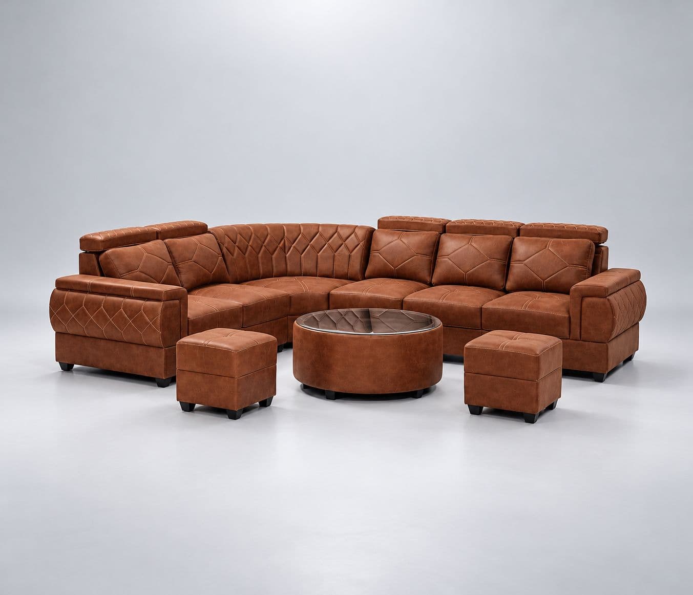 Image 4 for New Bugathi 2+C+2+1+CT+2 puffy Sofa Set The Premium Brown Quilted Sectional Spacious Corner Seating Arrangement Suitable For Modern Living Rooms (WH)