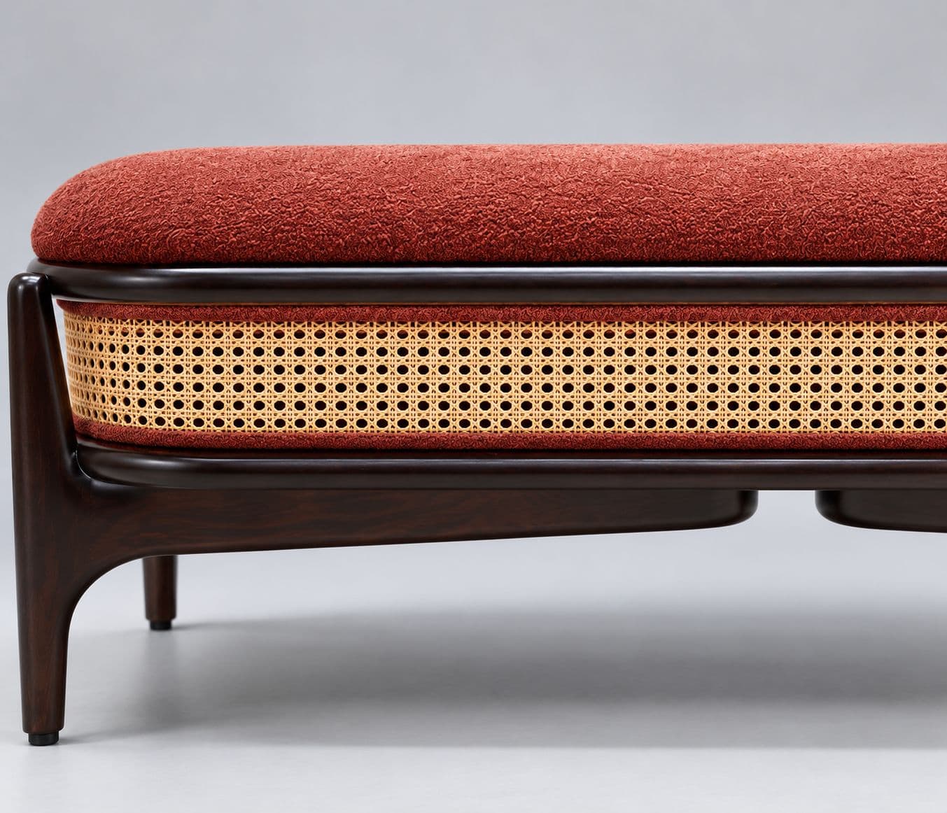 Image 4 for Mocha Coocon 09 An Elegant Upholstered Bench Featuring A Rich Rust-Coloured Cushioned Seat Tapered Wooden Legs With Smooth High-Density PU Foam Padding For Comfortable Seating