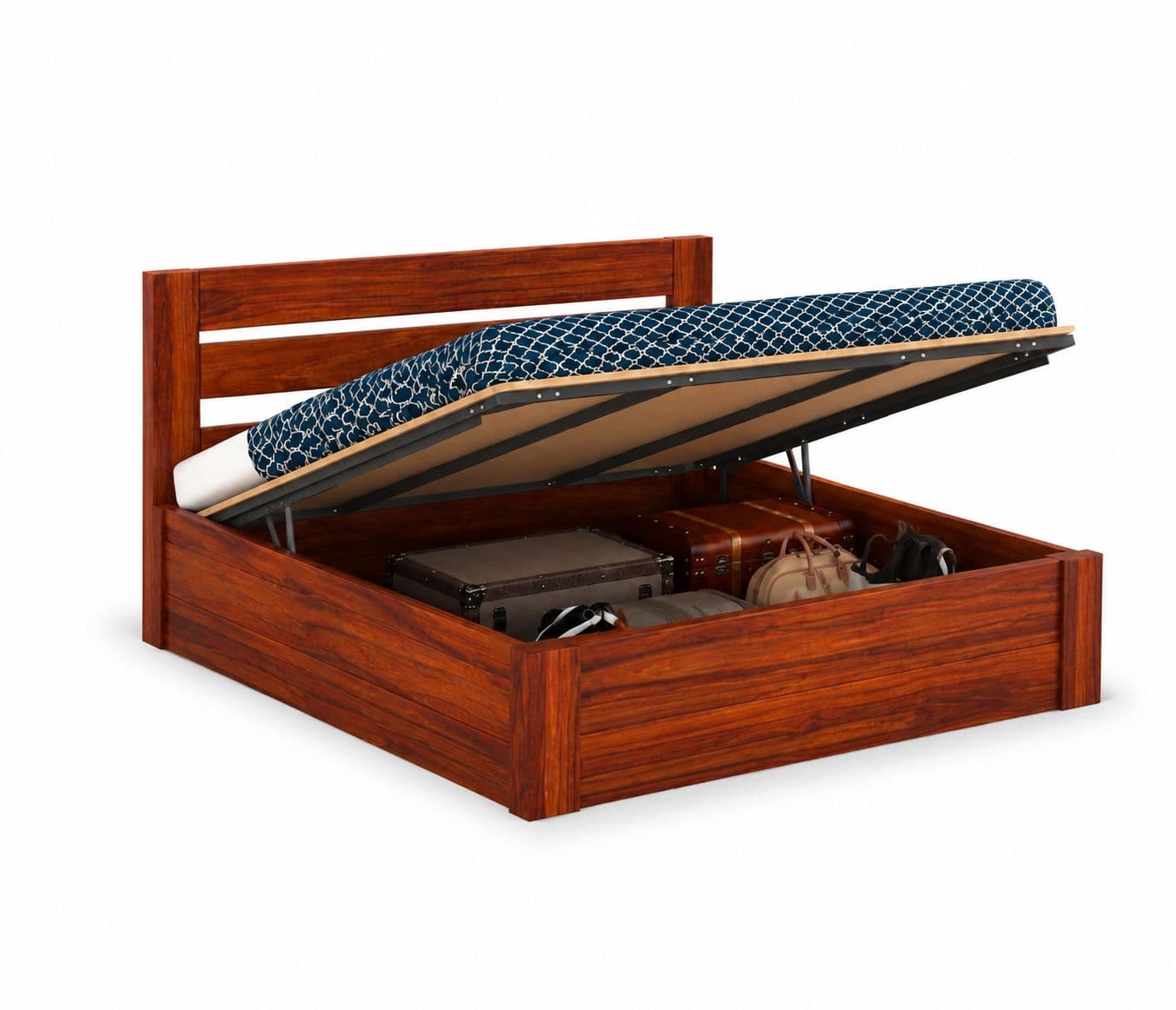 Image 3 for Linora King Size Solid Sheesham Wood Hydraulic Bed