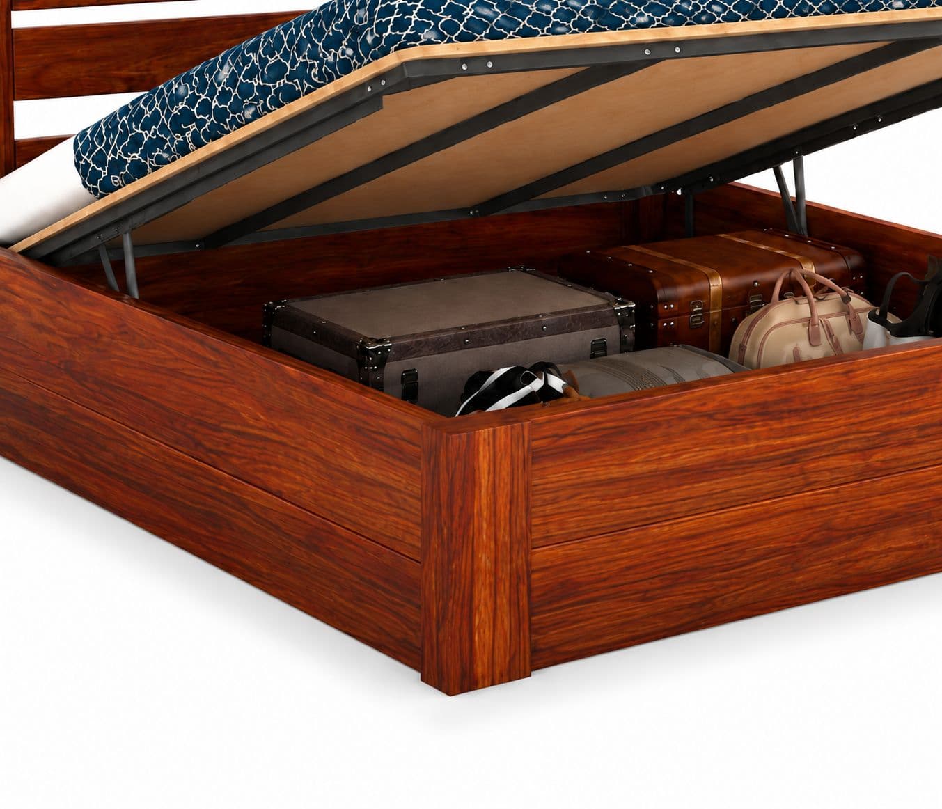 Image 2 for Linora King Size Solid Sheesham Wood Hydraulic Bed