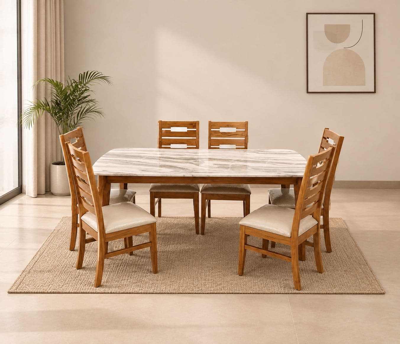 Imperium Elite 1+6 Dining Set Teakwood With Marble Top (BSK)(HYD)(EC)