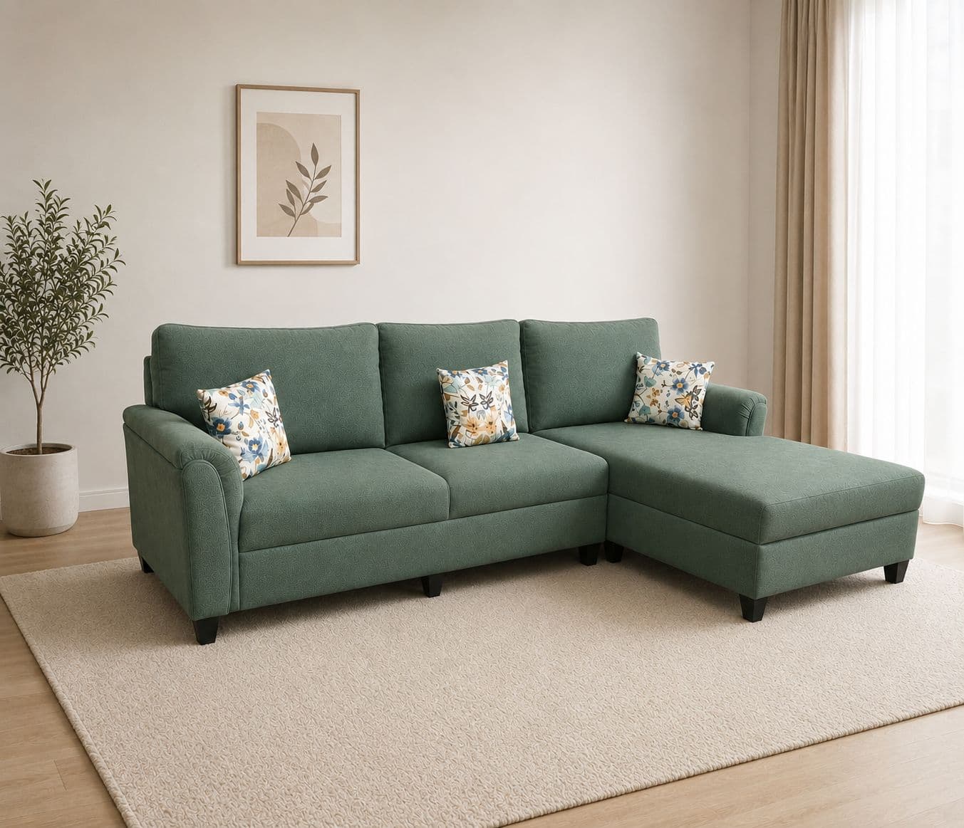 Aldo Sofa 3+Lounger With Cotton Jute Fabric (BSK)