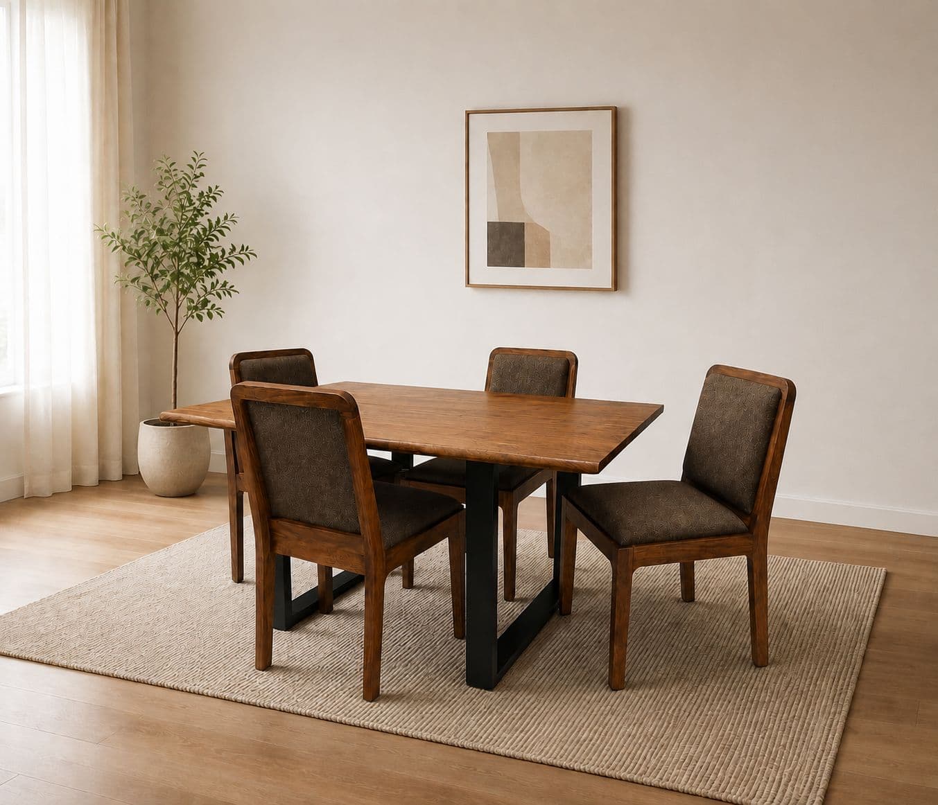 Live Edge 1+4 Seater Acacia Top With Metal Base (WF)
