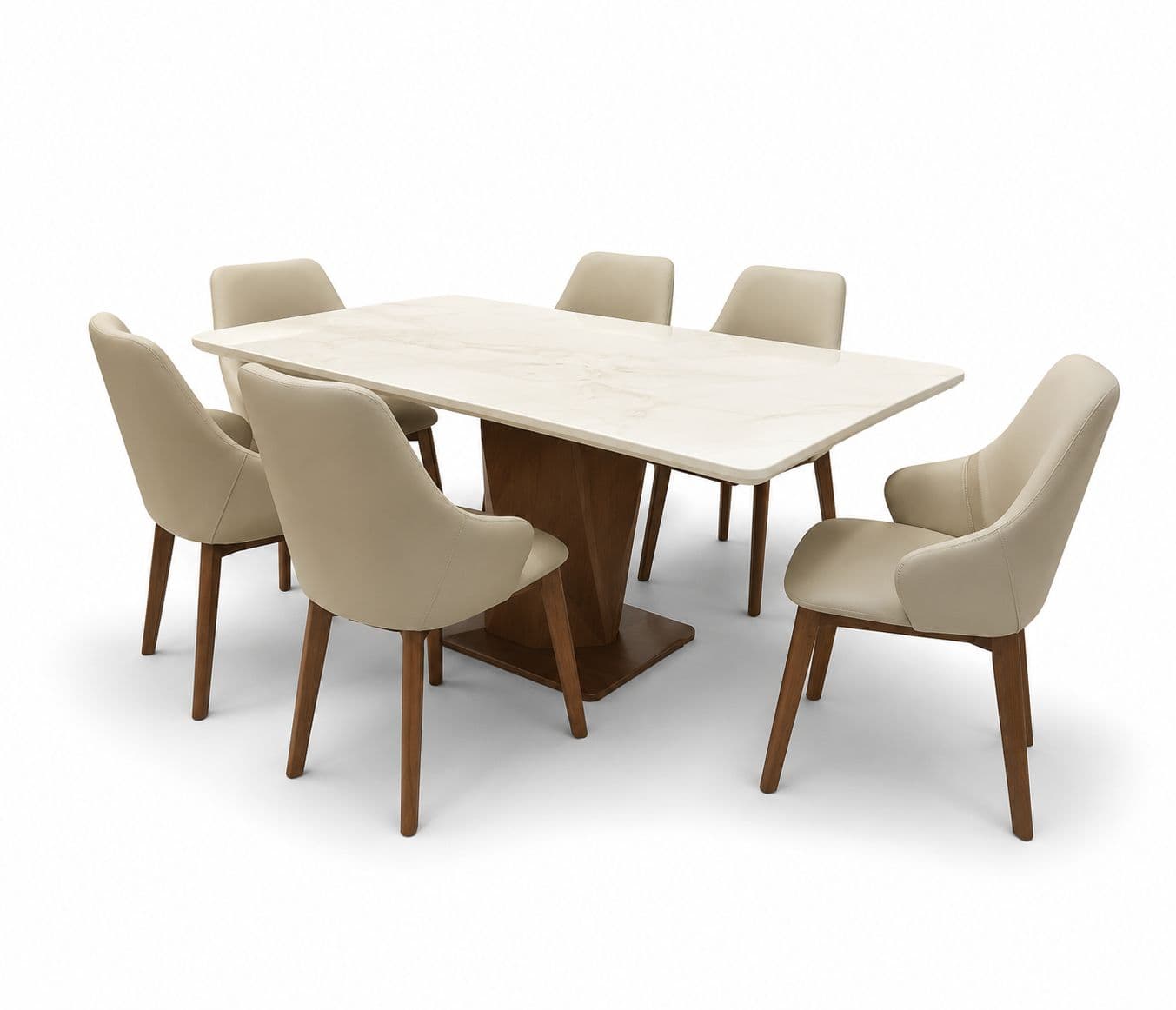Image 5 for Dining Set 1+6 Seater 3663/D -302 Marble Top With Ash Wood With Metal Strip (WF)