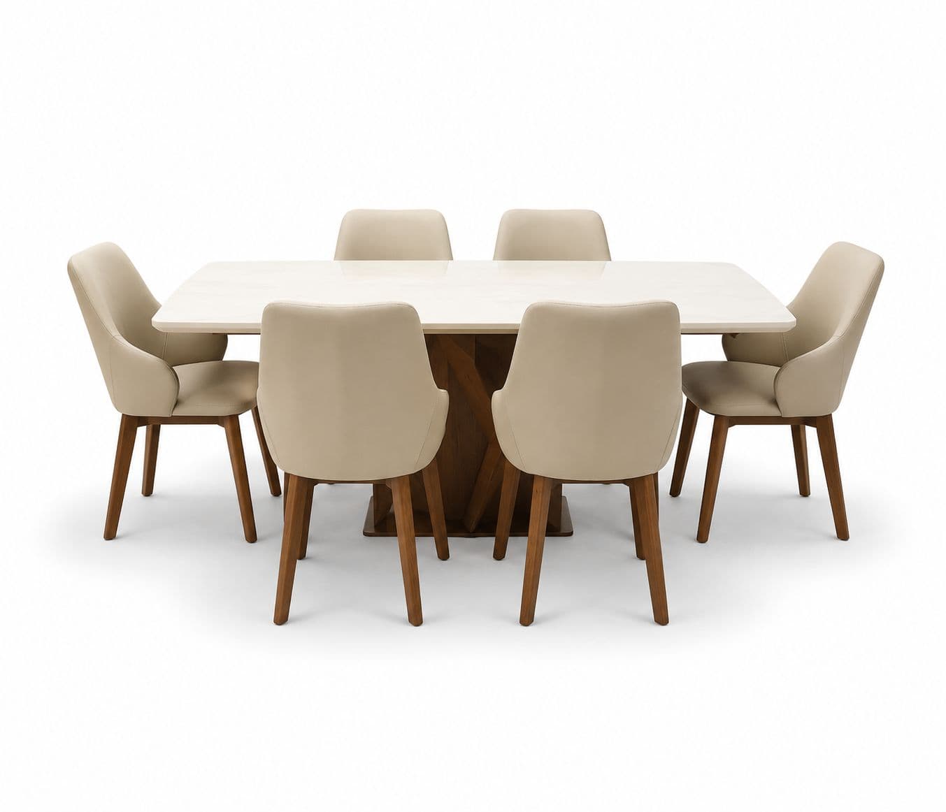Image 3 for Dining Set 1+6 Seater 3663/D -302 Marble Top With Ash Wood With Metal Strip (WF)