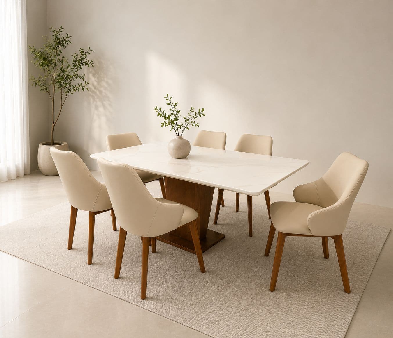 Image 1 for Dining Set 1+6 Seater 3663/D -302 Marble Top With Ash Wood With Metal Strip (WF)
