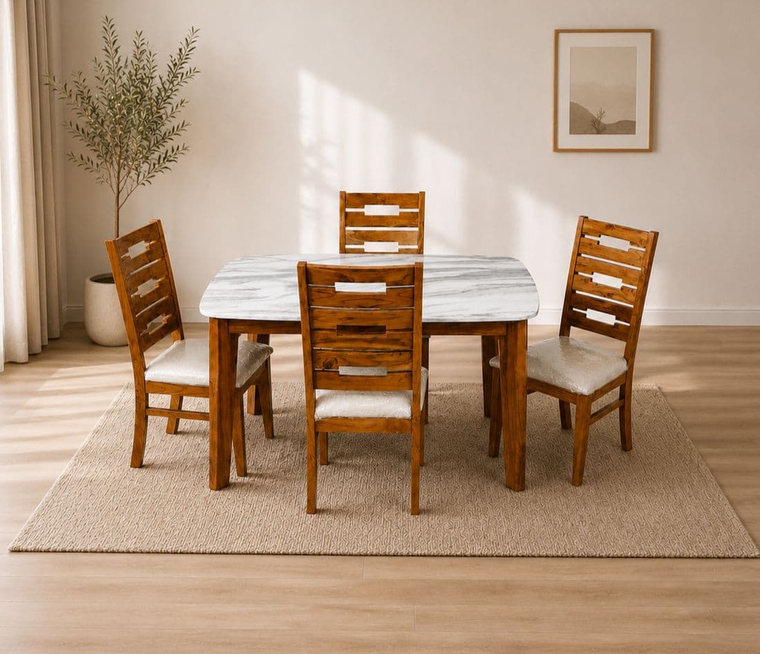 Imperium Elite 1+4 Dining Set Solid Teakwood With Marble Top (KORA)
