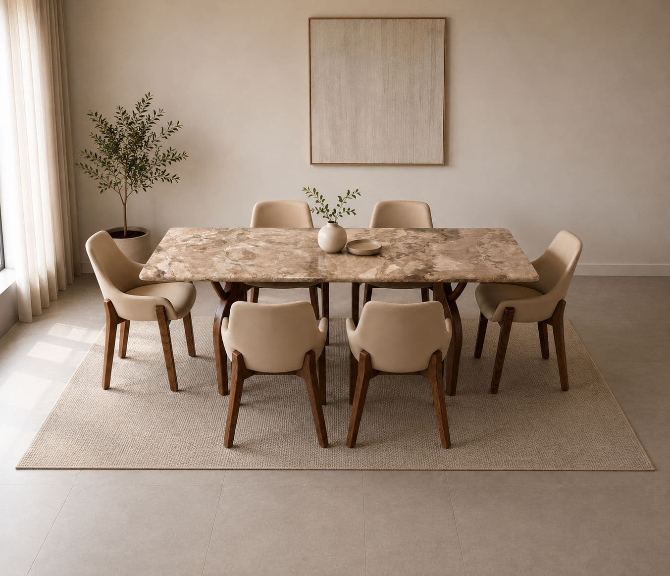 DT03 /DC02 1+6 Seater With Top Batti Marble Top And Ash Wood Base (EC)