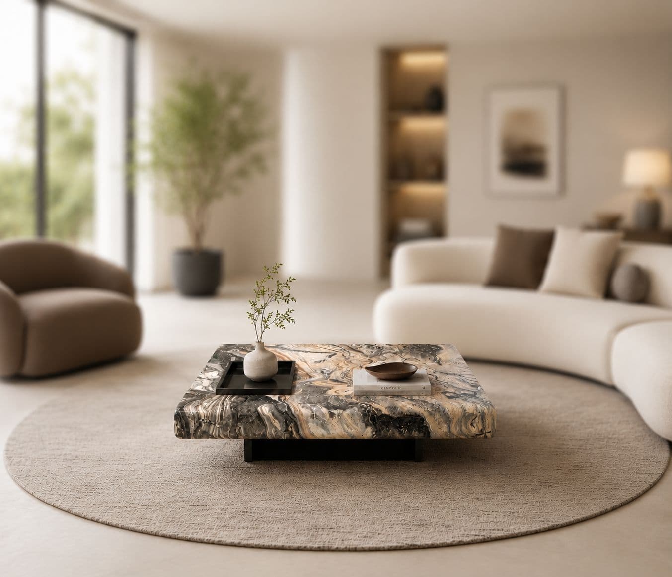 Center Table S2002 With Marble Top And Metal Base Support (HYD)