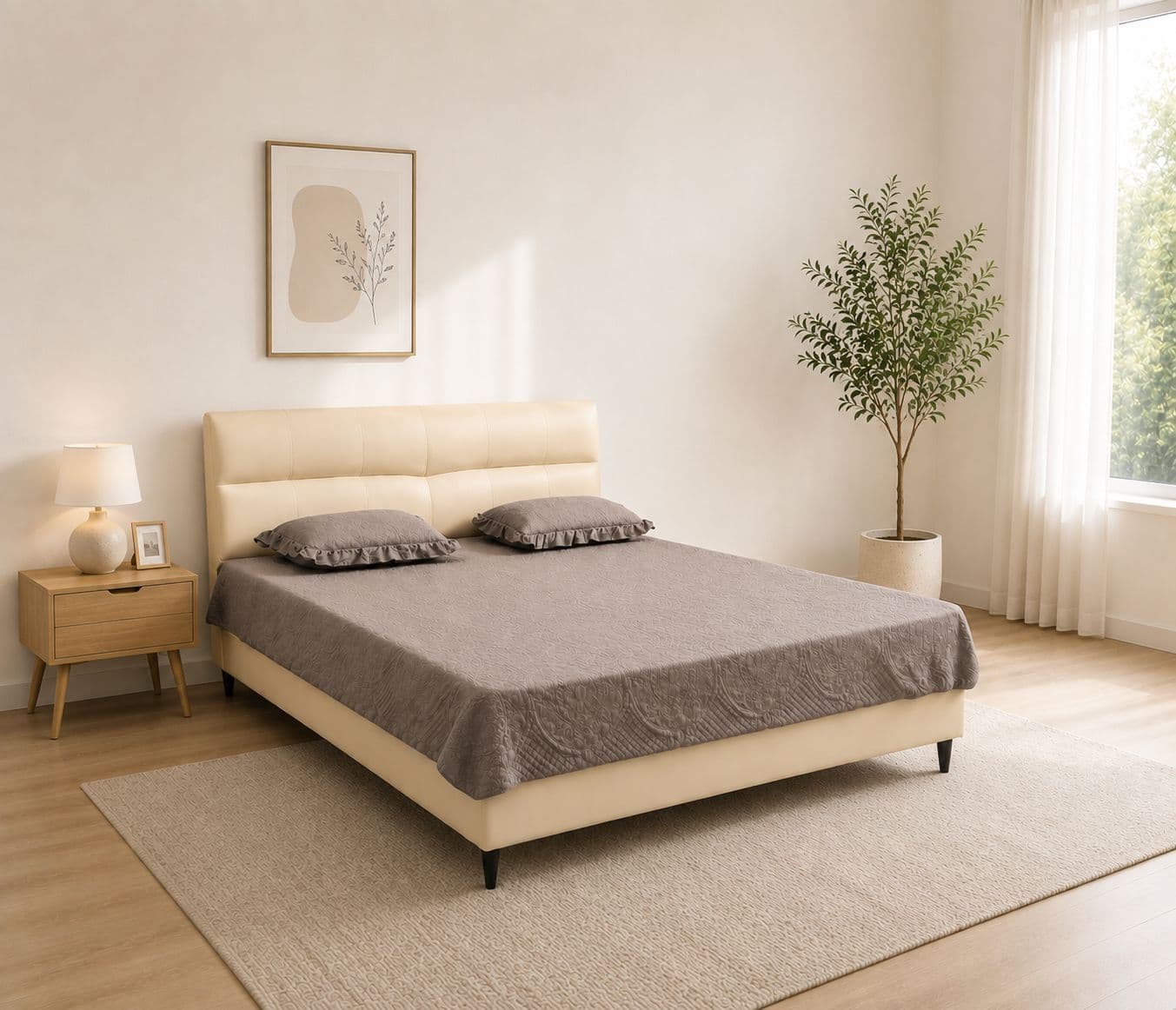 King Bed 389(TD-1) With King Size Without Storage With Leather Upholestry And Pine Wood Frames (HYD)