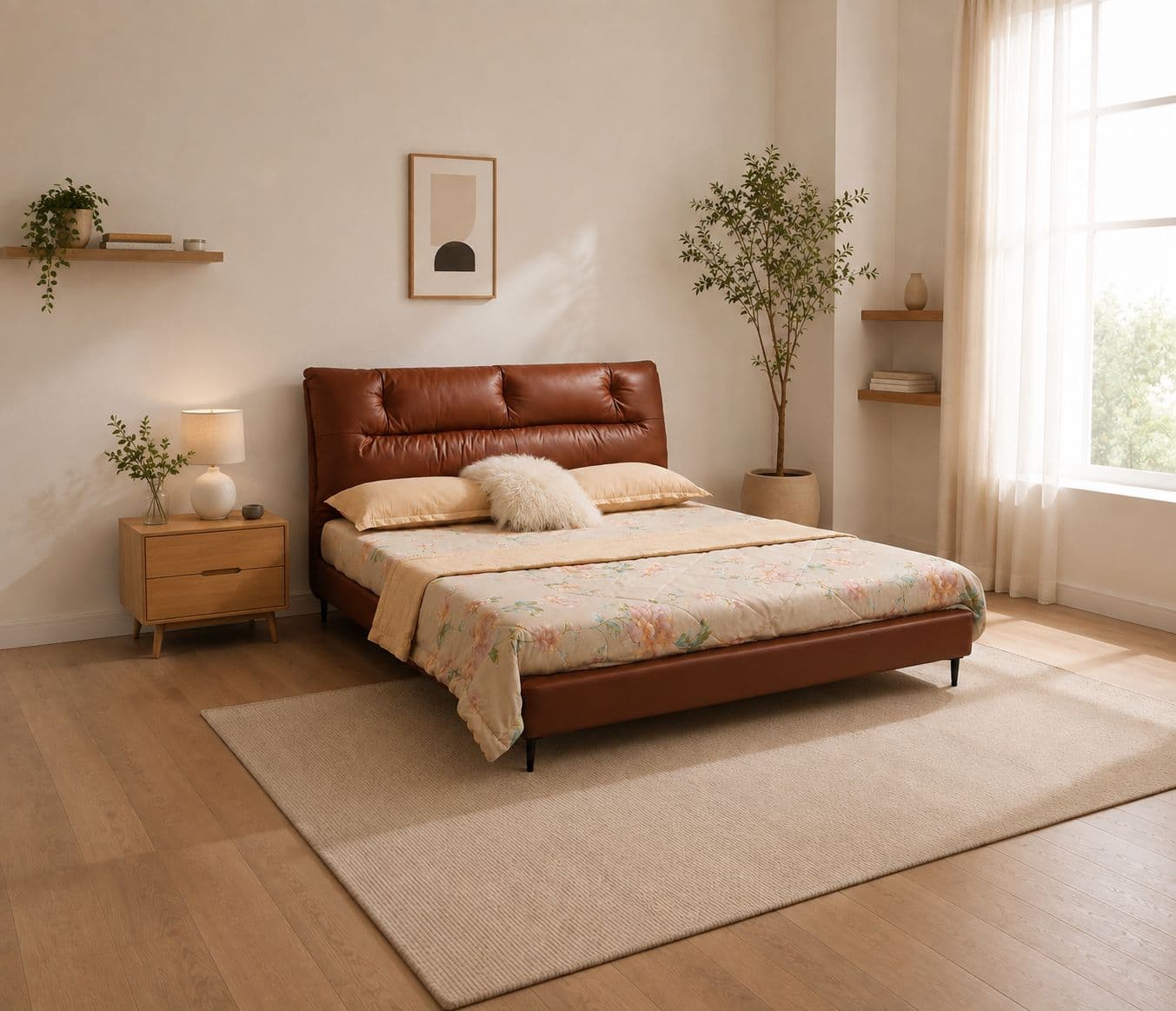 1366 King Size Bed Without Storage With Leather Upholestry And Pine Wood Frames (HYD)