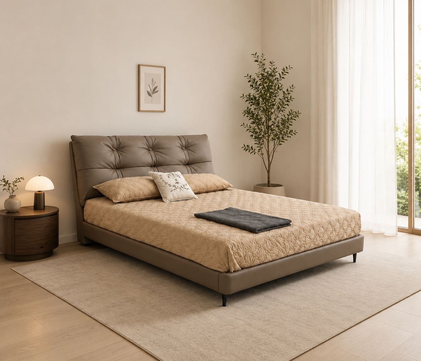 573/4118 King Size Bed Without Storage Leather  Bed With Pine Wood Frames  (HYD)
