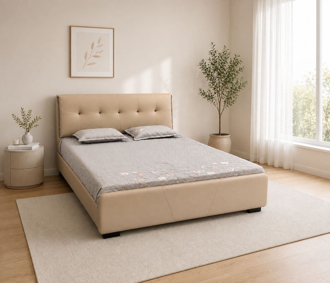 ZK012 King Size Bed Without Storage With Leather Upholestry And Pine Bed Frames (HYD)
