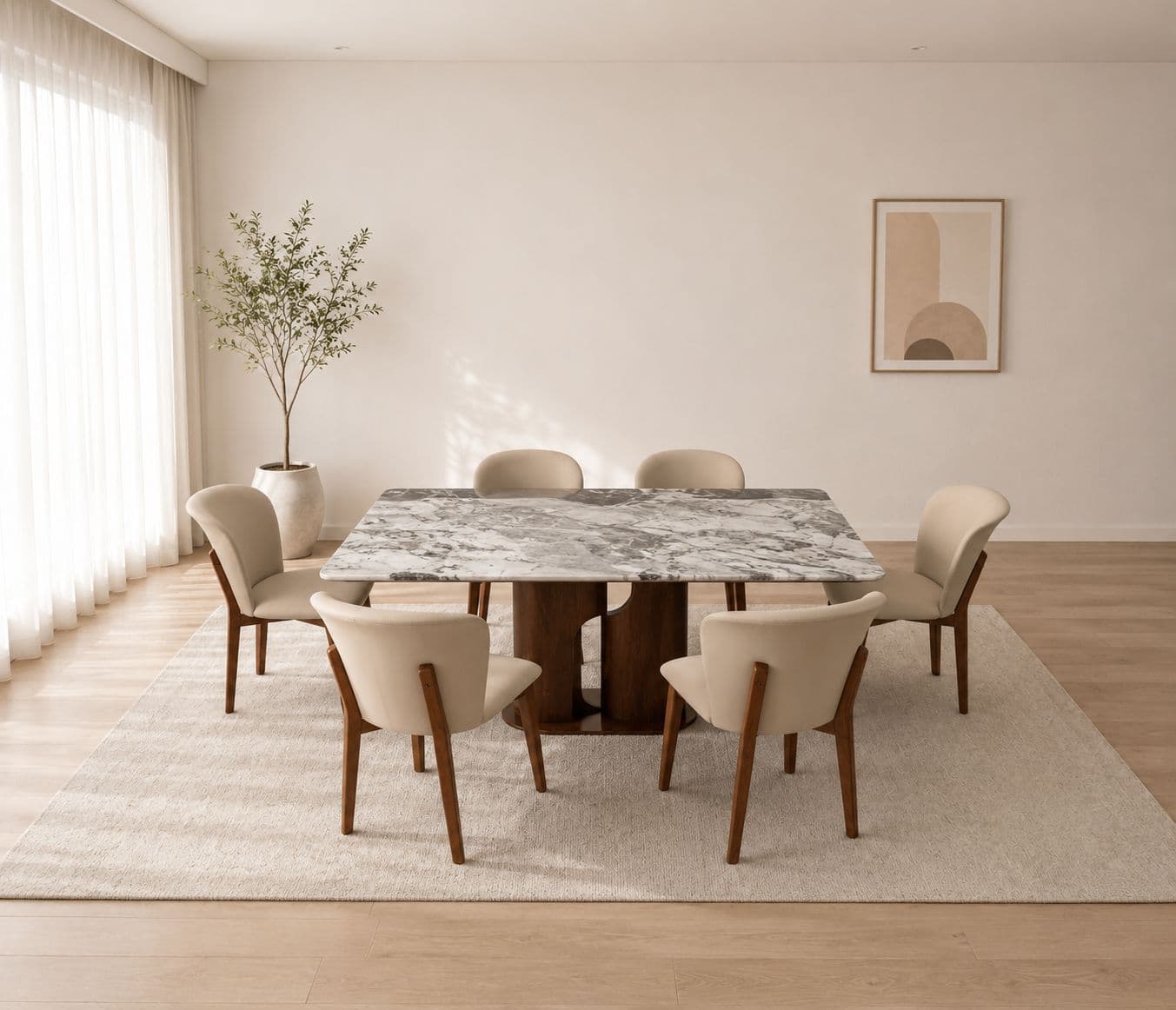 Dining Table 137/3983-6/863 With Marble Top And Ash Wood Base With Metal Support (HYD)